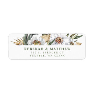 White Botanical Return Address Labels