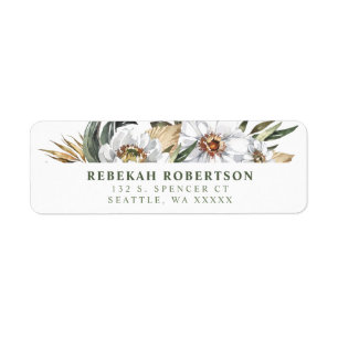 White Botanical Return Address Labels
