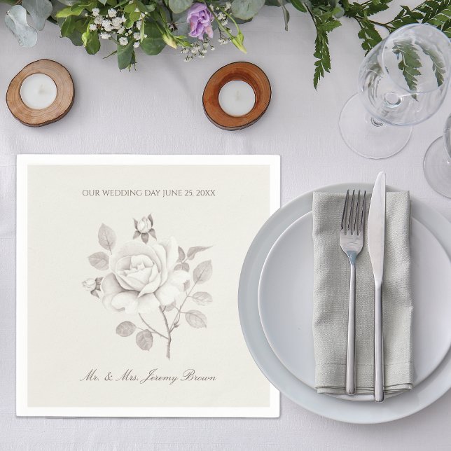 White Botanical Rose Wedding Day Napkin (Creator Uploaded)