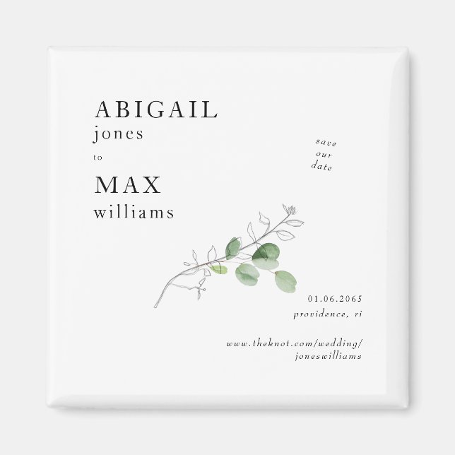White Botanical Wedding Save our Date Magnet (Front)