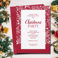 White Botanicals Cranberry Christmas Invitations