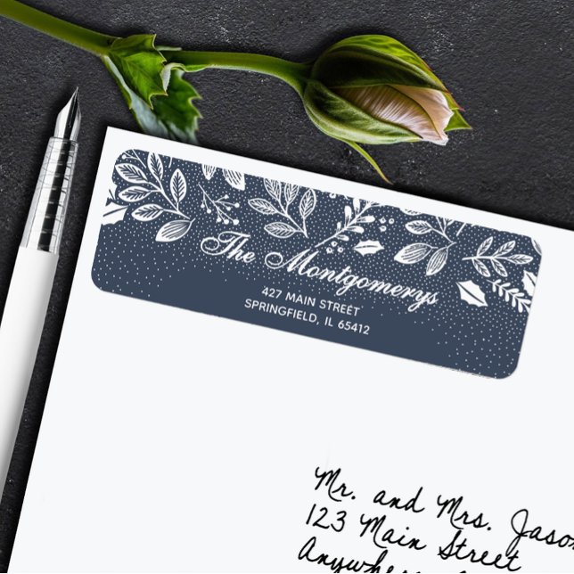 White Botanicals on Blue Return Address (White botanicals on blue return address labels)