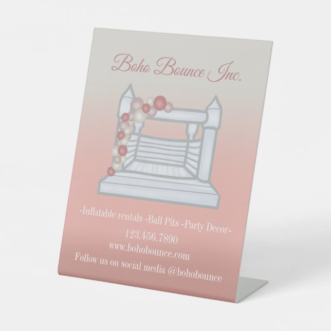 White Bounce House Inflatable Party Rentals  Pedestal Sign (Front)