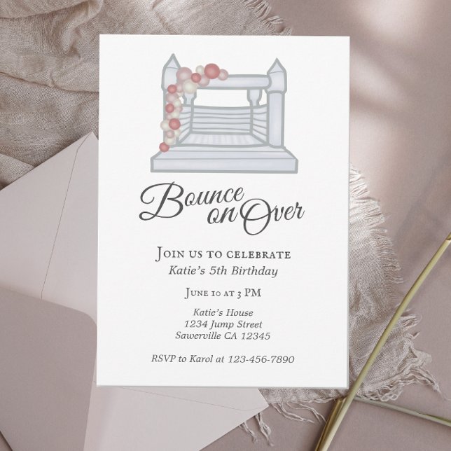 White Bounce House Pink Balloon Garland Birthday Invitation (Creator Uploaded)