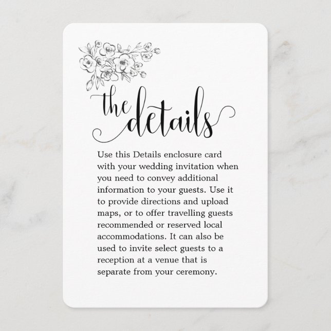 White Bouquet We Do Calligraphy Wedding Details Enclosure Card (Front)