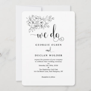 White Bouquet We Do Calligraphy Wedding Invitation