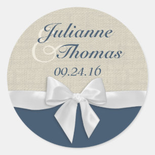White Bow and Burlap Classic Round Sticker