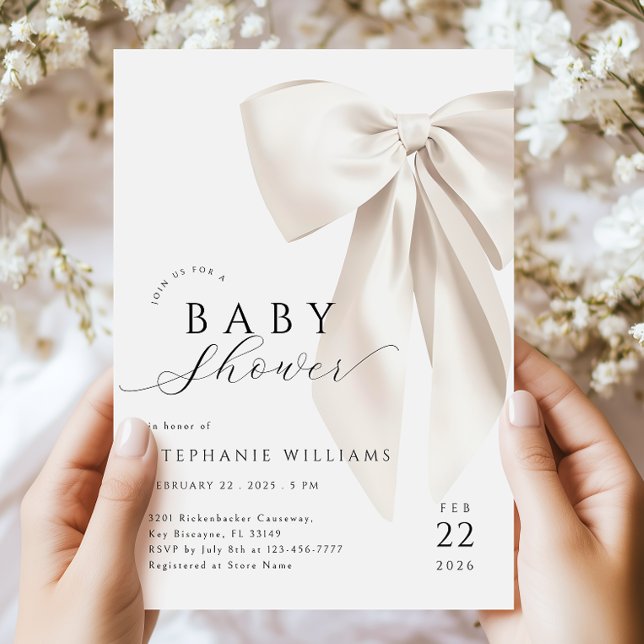 White Bow Baby Shower Invitation (Creator Uploaded)