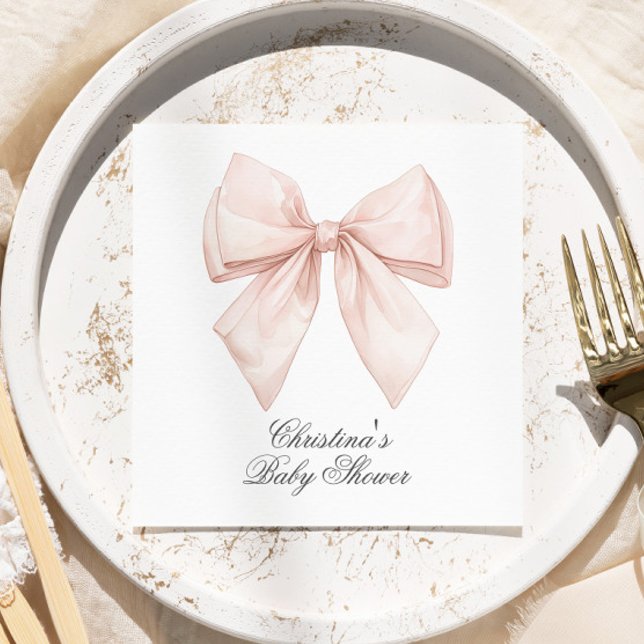 White Bow Baby Shower Napkin (Creator Uploaded)