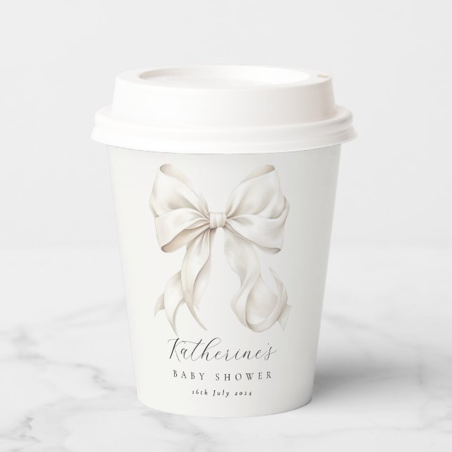 White Bow Baby Shower Paper Cup (Front)