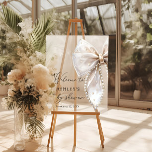 White Bow Baby Shower Welcome Acrylic Sign