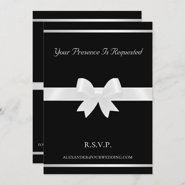 White Bow & Black Classic Wedding Invitation (Front/Back)