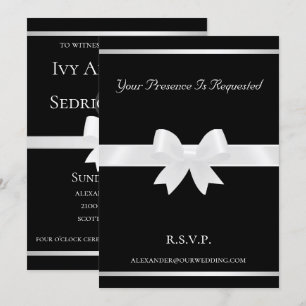 White Bow & Black Classic Wedding Invitation