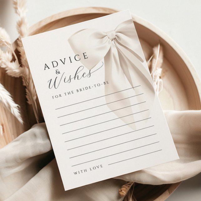 White Bow Bridal Shower Advice & Wishes Card (Creator Uploaded)