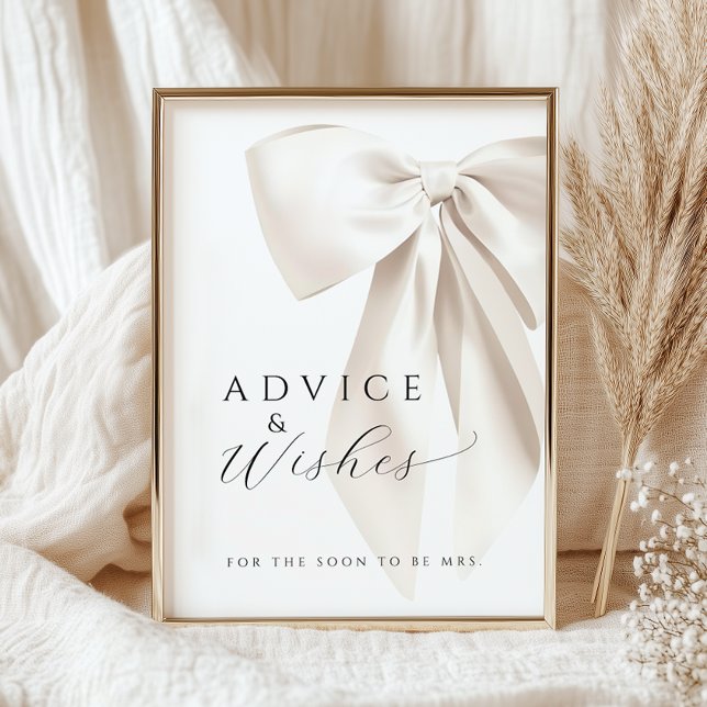 White Bow Bridal Shower Advice & Wishes Table Sign (Creator Uploaded)