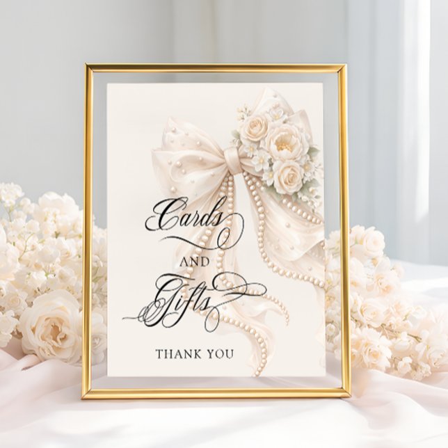 White Bow Bridal Shower Cards and Gifts Poster (Creator Uploaded)