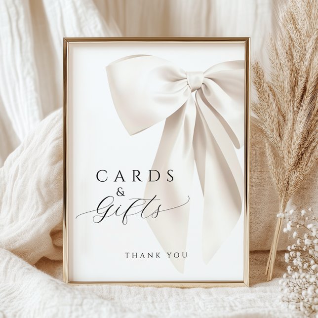 White Bow Bridal Shower Cards & Gifts Table Sign (Creator Uploaded)