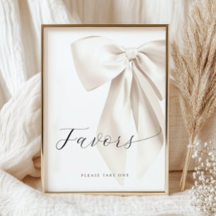 White Bow Bridal Shower Favours Table Sign