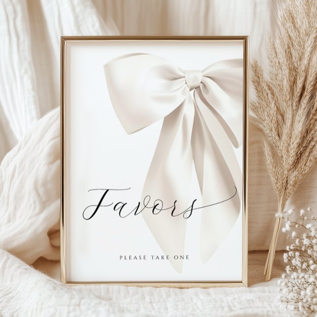 White Bow Bridal Shower Favours Table Sign (Creator Uploaded)