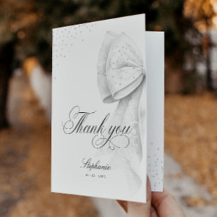 White Bow Bridal Shower Folded Thank You Card