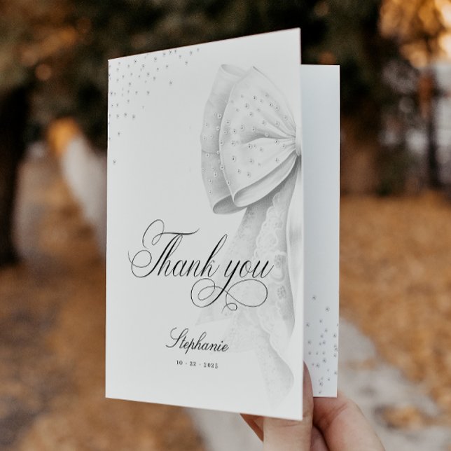 White Bow Bridal Shower Folded Thank You Card (Creator Uploaded)
