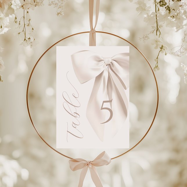 White Bow Bridal Shower Numbers Table Card (Creator Uploaded)