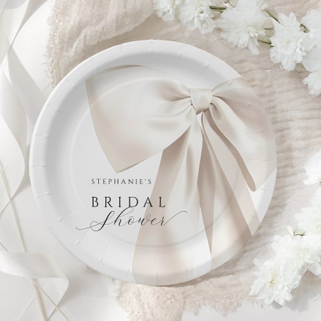 White Bow Bridal Shower Paper Plate (Creator Uploaded)