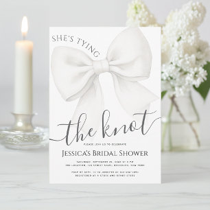 White Bow Bridal Shower She's Tying the Knot Invitation