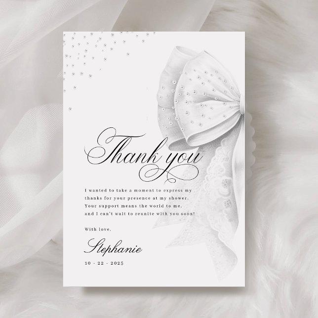 White Bow Bridal Shower Thank You Card (Creator Uploaded)