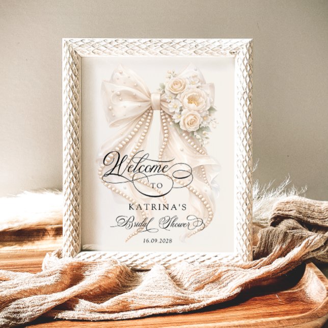 White Bow Bridal Shower Welcome Poster (Creator Uploaded)