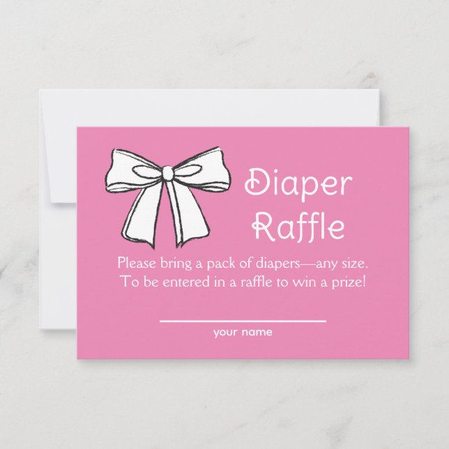 White Bow Diaper Raffle Pink Ticket Enclosure Card (Front)