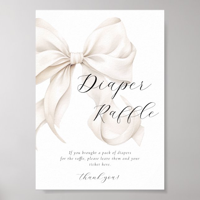 White Bow Diaper Raffle Table Sign (Front)