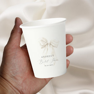 White Bow Elegant Script Classy Chic Bridal Shower Paper Cups