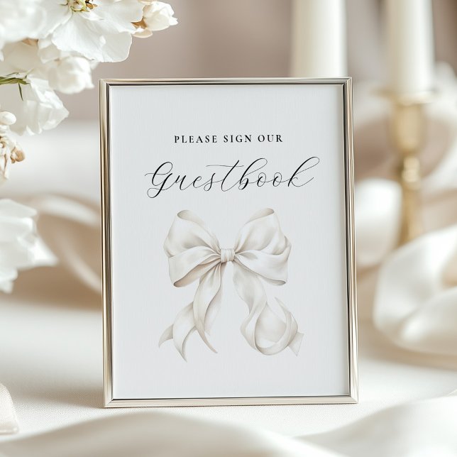 White Bow Guest Book Table Sign (Creator Uploaded)