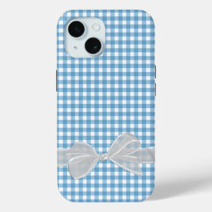 White Bow On Blue Gingham iPhone 15 Case