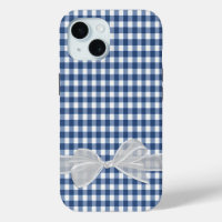 White Bow On Navy Blue Gingham
