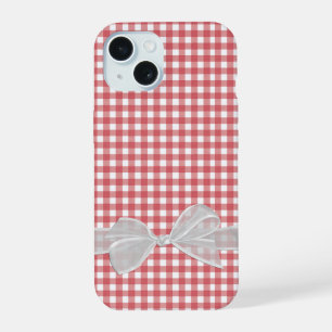 White Bow On Red and White Gingham iPhone 15 Case