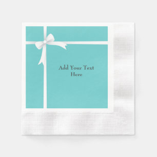 White Bow on Teal Blue Customisable Napkin