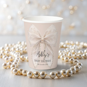 White Bow Pearl Baby Shower Paper Cups