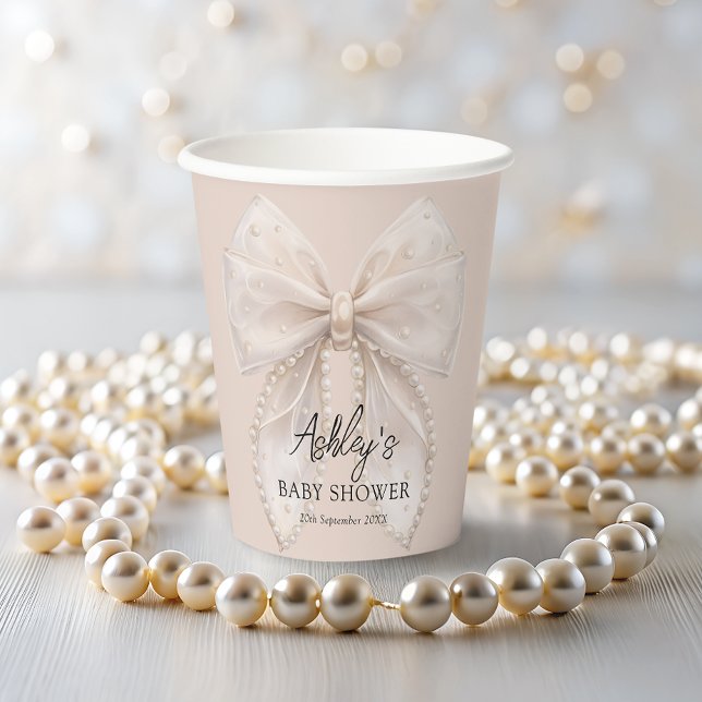 White Bow Pearl Baby Shower Paper Cups (Creator Uploaded)