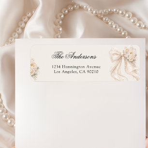 White Bow Pearl Bridal Shower Return Address Label
