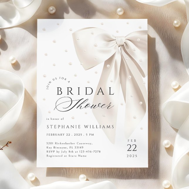White Bow Pearls Bridal Shower Invitation (Creator Uploaded)