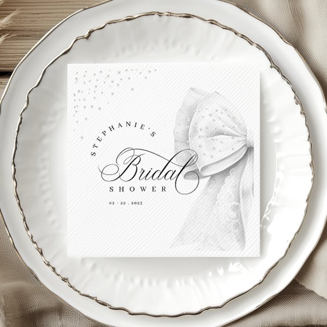 White Bow Pearls Bridal Shower Napkin (Creator Uploaded)