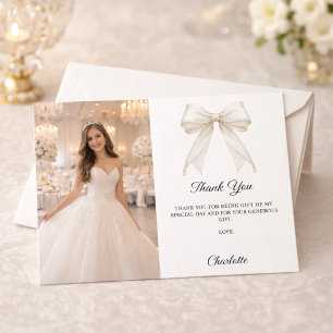 White bow photo pearls girl Sweet 16 Thank You Card