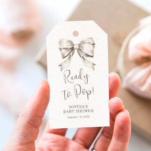 White Bow Ribbon Vintage Baby Shower Ready to Pop Gift Tags