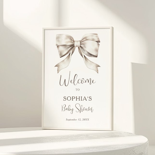 White Bow Ribbon Vintage Baby Shower Welcome  Poster (Creator Uploaded)