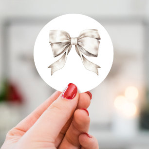 White Bow Ribbon Vintage Classic Round Sticker