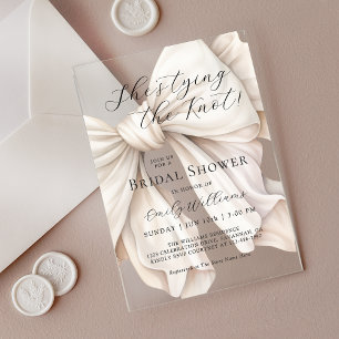 White Bow She's Tying the Knot Bridal Shower Acrylic Invitations