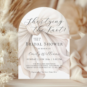 White Bow She's Tying the Knot Bridal Shower Invitation