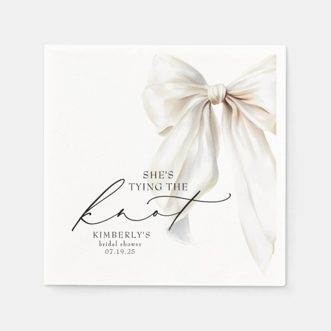 White Bow She's Tying the Knot Bridal Shower Napkin (Front)